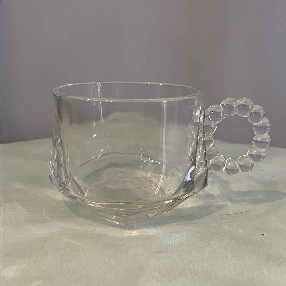 Clear hazel atlas glass orchard crystal punch cup with  Beaded Handle set of 4